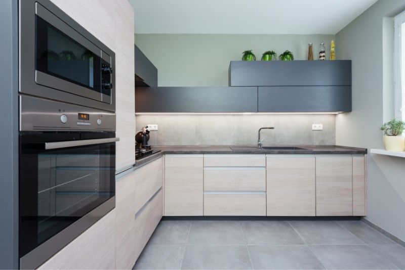 Grey and black kitchen cabinets