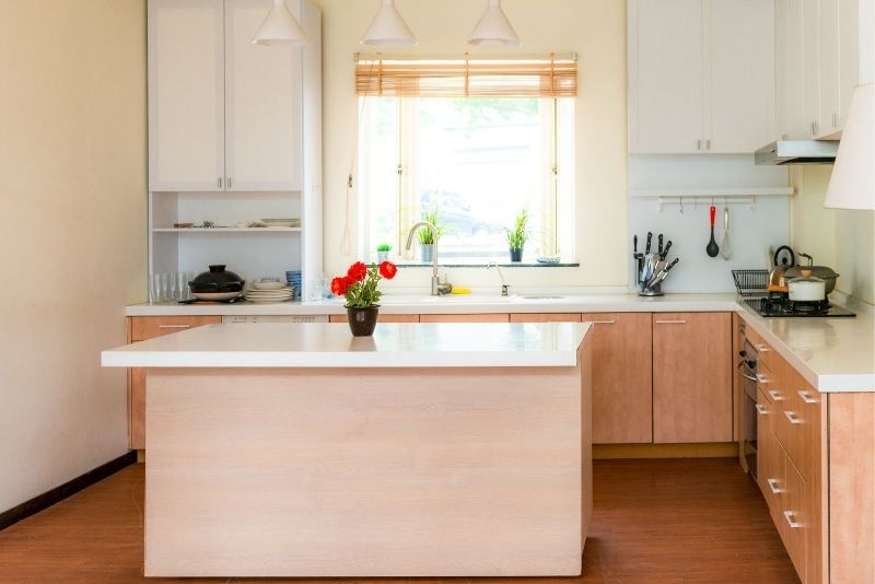 a small budget kitchen with an island