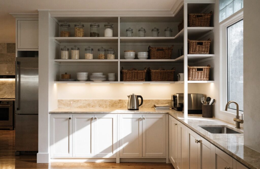A custom butler's pantry adjacent to a kitchen in a Wollongong renovation