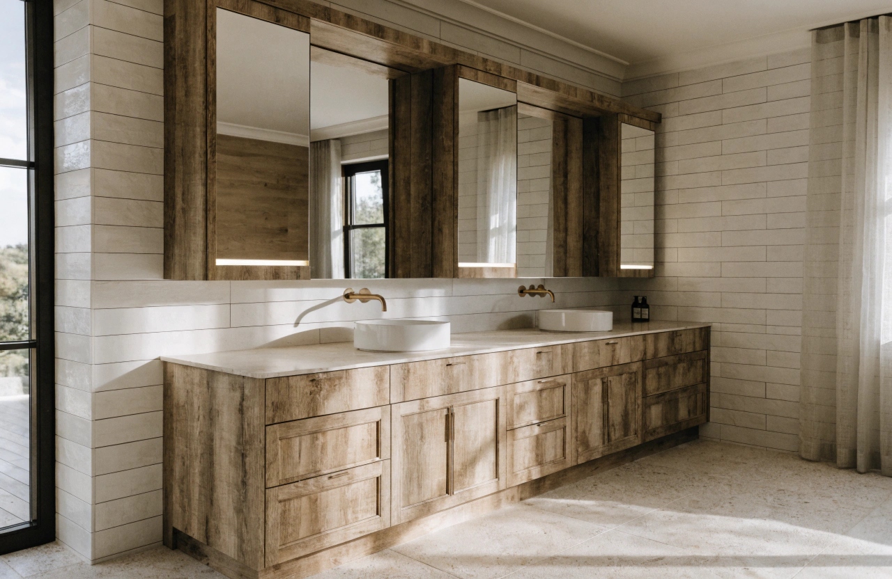 Full-width custom bathroom vanity installed during a Wollongong renovation
