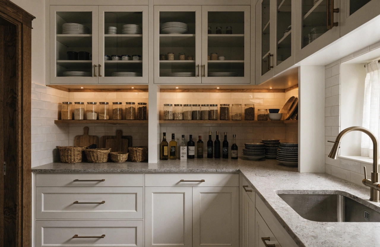 Custom butler's pantry with white shaker cabinetry and stone benchtop, Wollongong