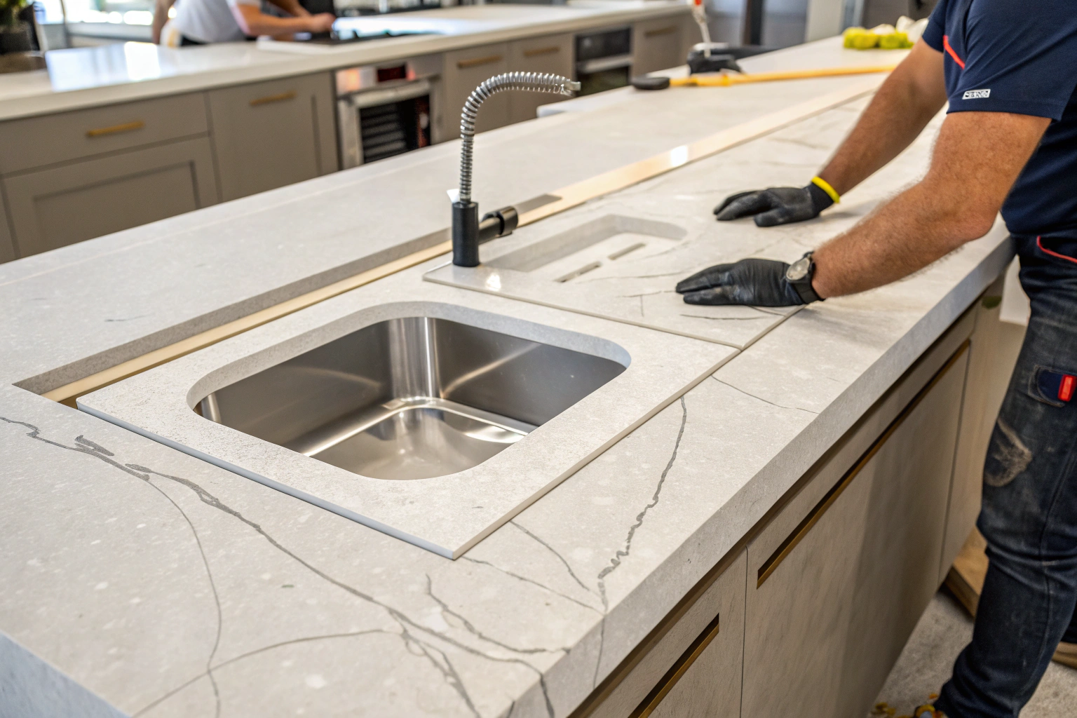 Benchtop cutout for sink and cooktop, Wollongong kitchen