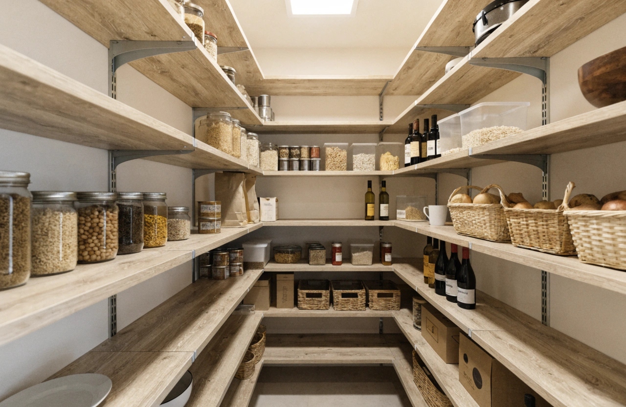 Walk-in pantry with adjustable shelving and LED lighting, Wollongong home