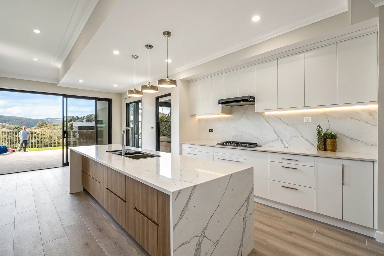 New build kitchen benchtop and splashback installation