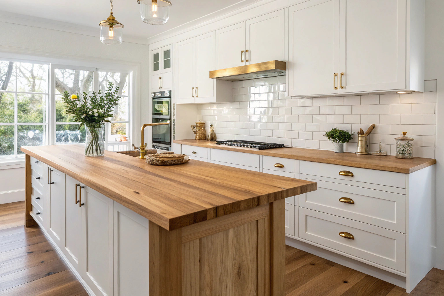 Timber benchtop, Hamptons coastal Wollongong kitchen